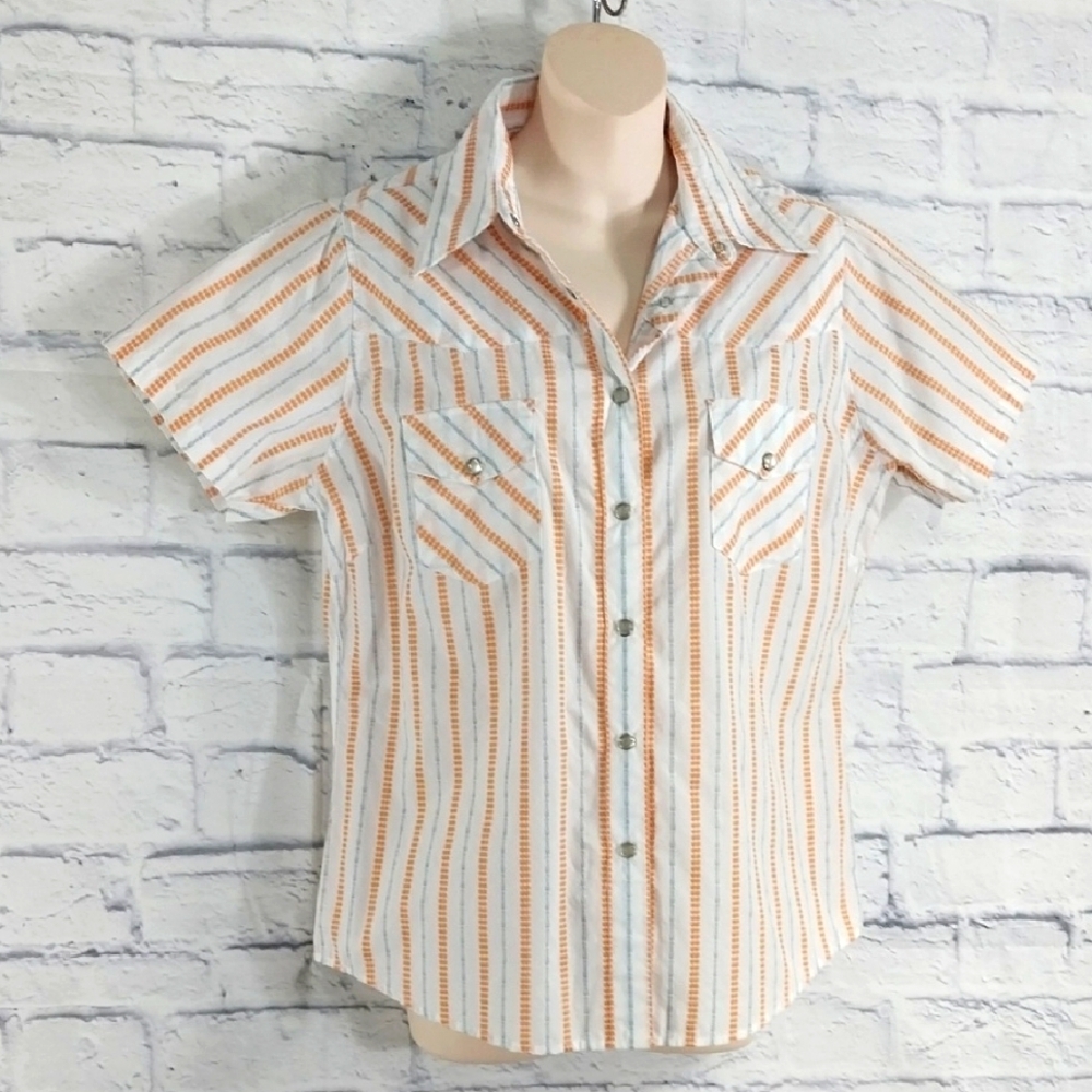 🔵BOGO FREE🔵Bogari Western Shirt Top Pearl Snap Short Sleeve Cowgirl Sz L